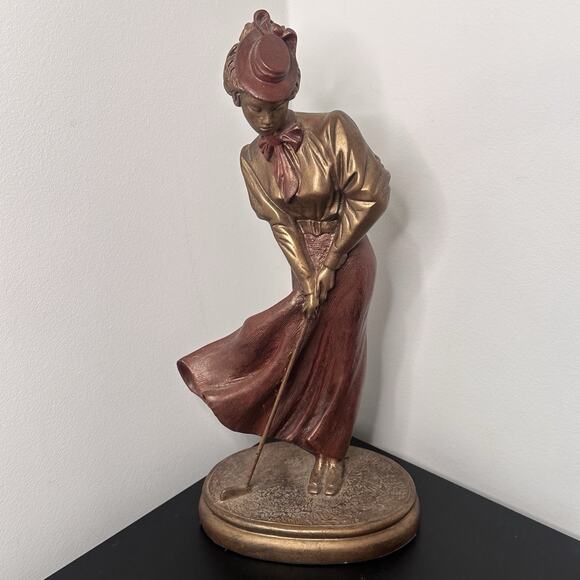 Vintage Bronze Austin Sculpture Lady Golfer “St. Andrews Breeze” Statue 14”H - Picture 4 of 7